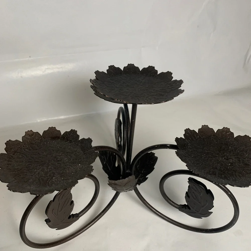 PartyLite Leaf Viking Candle Holder Rustic Bronze Leaf Scroll 4-Tier Metal